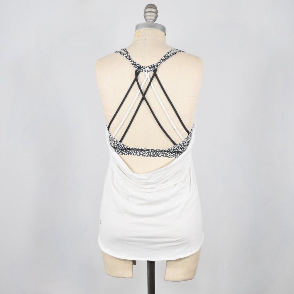 Lululemon White Sheer Draped Knit Racerback Cross-Back Tank